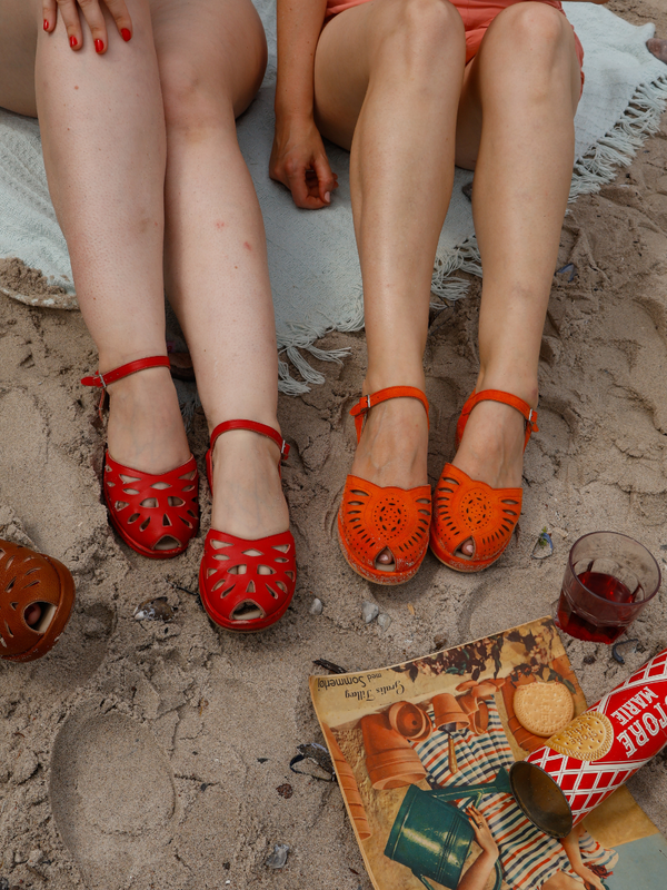 1940s / 1950s summer wedge sandals - Red - Sidse