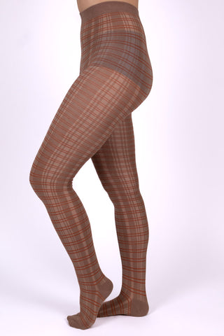 1920s patterned cotton tights - Caramel With Orange Stripes - Dorothy