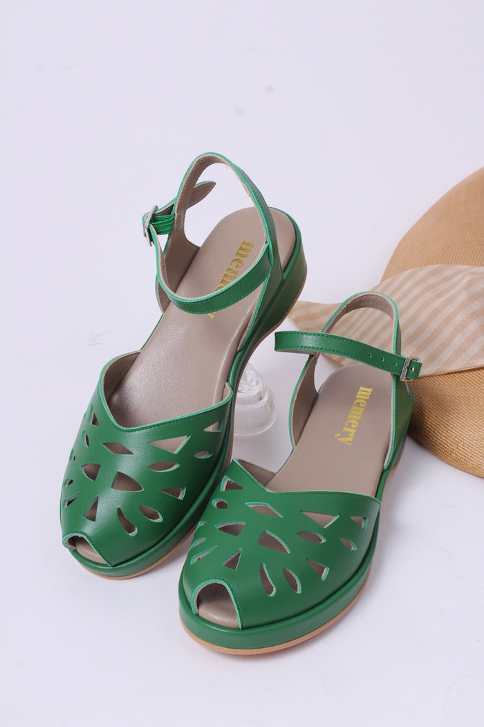 1940s / 1950s summer wedge sandals - Green - Sidse