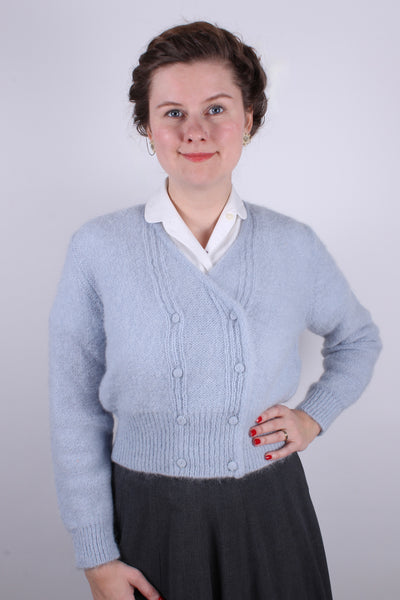 1940s / 1950s vintage style mohair cardigan - Dusty light blue
