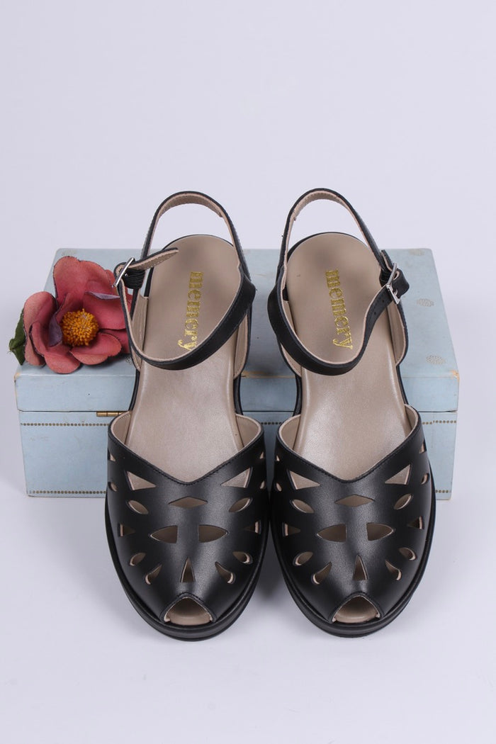 1940s / 1950s summer wedge sandals - Black - Sidse