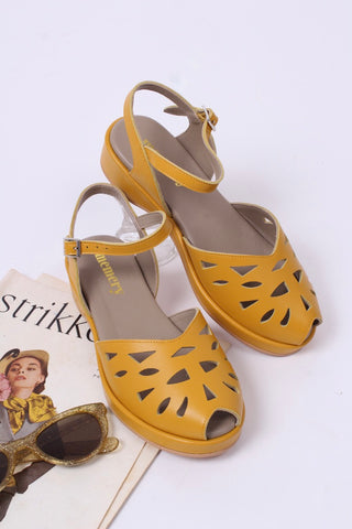 1940s / 50s style summer sandals /  wedges - Mustard yellow - Sidse