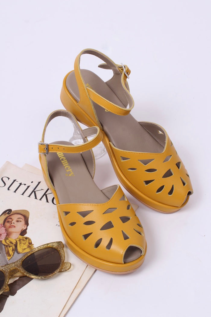 1940s / 1950s summer wedge sandals - Yellow - Sidse