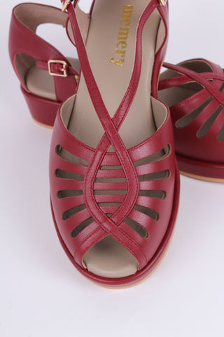 1940s style summer sandals /  wedges - Burgundy / Maroon red - Katharine