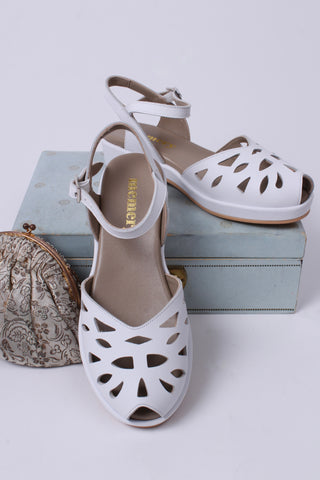 1940s / 50s style summer sandals /  wedges - White - Sidse
