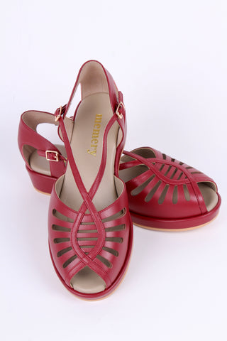 1940s style summer sandals /  wedges - Burgundy / Maroon red - Katharine