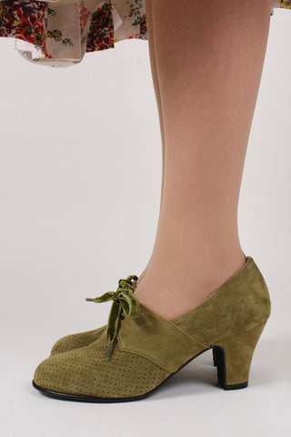 40's vintage style pumps in suede with lace - Green - Esther