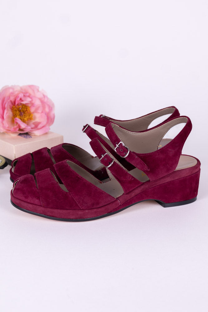 1940s - suede wedge sandals - Burgundy - Irene