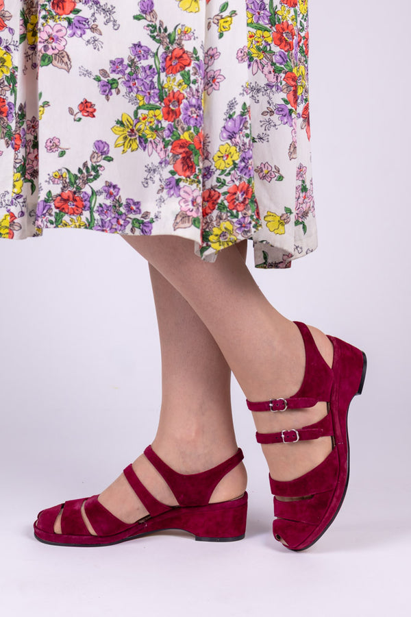 1940s - suede wedge sandals - Burgundy - Irene