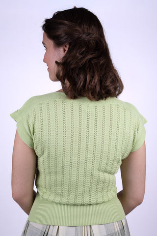 1950s style cap-sleeved jumper in fine lace knit - Pastel green - Iris