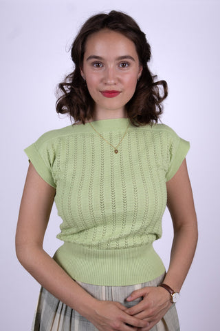 1950s style cap-sleeved jumper in fine lace knit - Pastel green - Iris