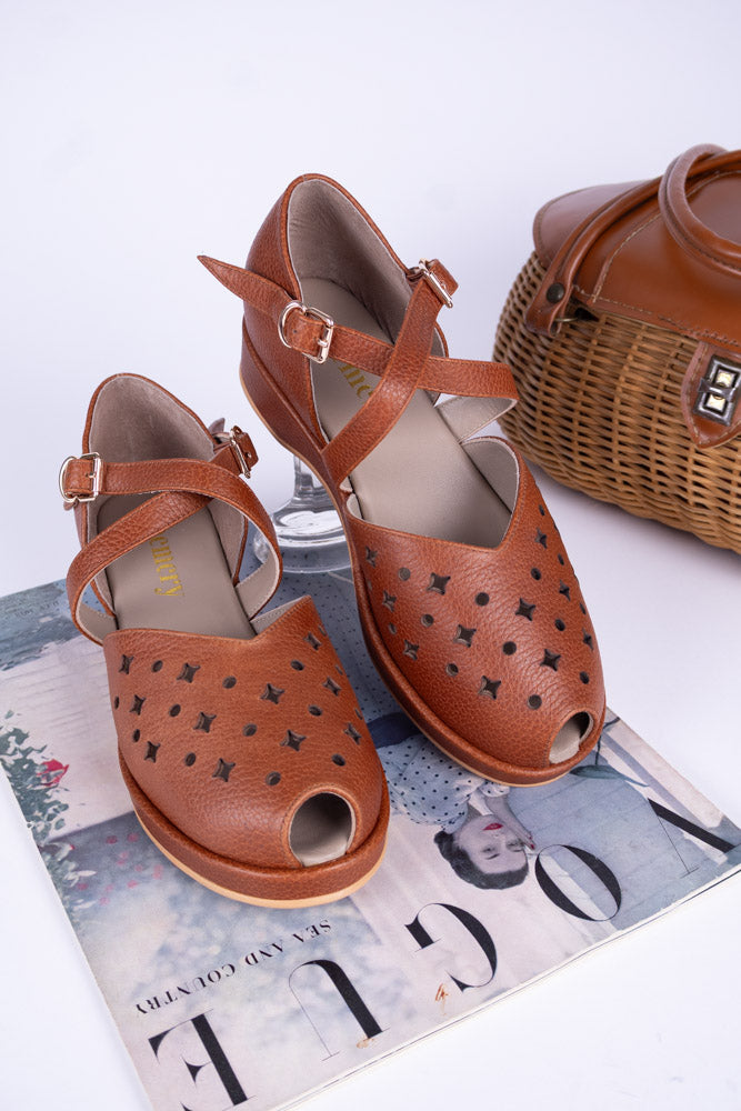 1940s - summer sandals- wedges - Light Brown - Norma