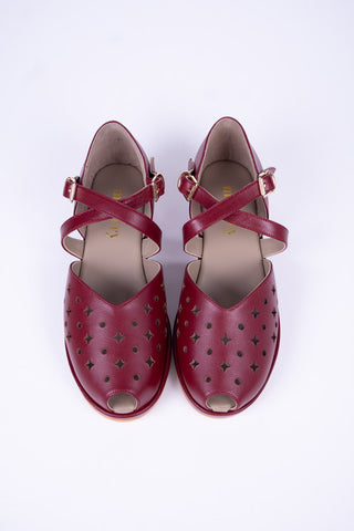 1940s - summer sandals - wedges - Dark Red - Norma