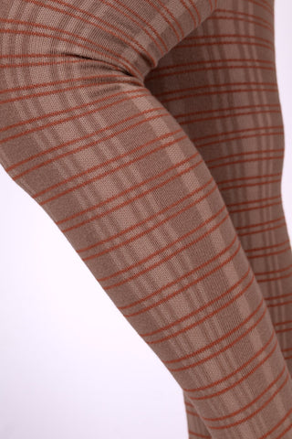 1920s patterned cotton tights - Caramel With Orange Stripes - Dorothy