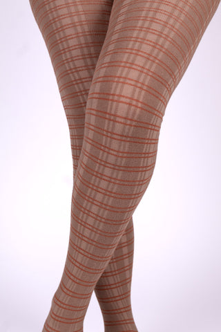 1920s patterned cotton tights - Caramel With Orange Stripes - Dorothy