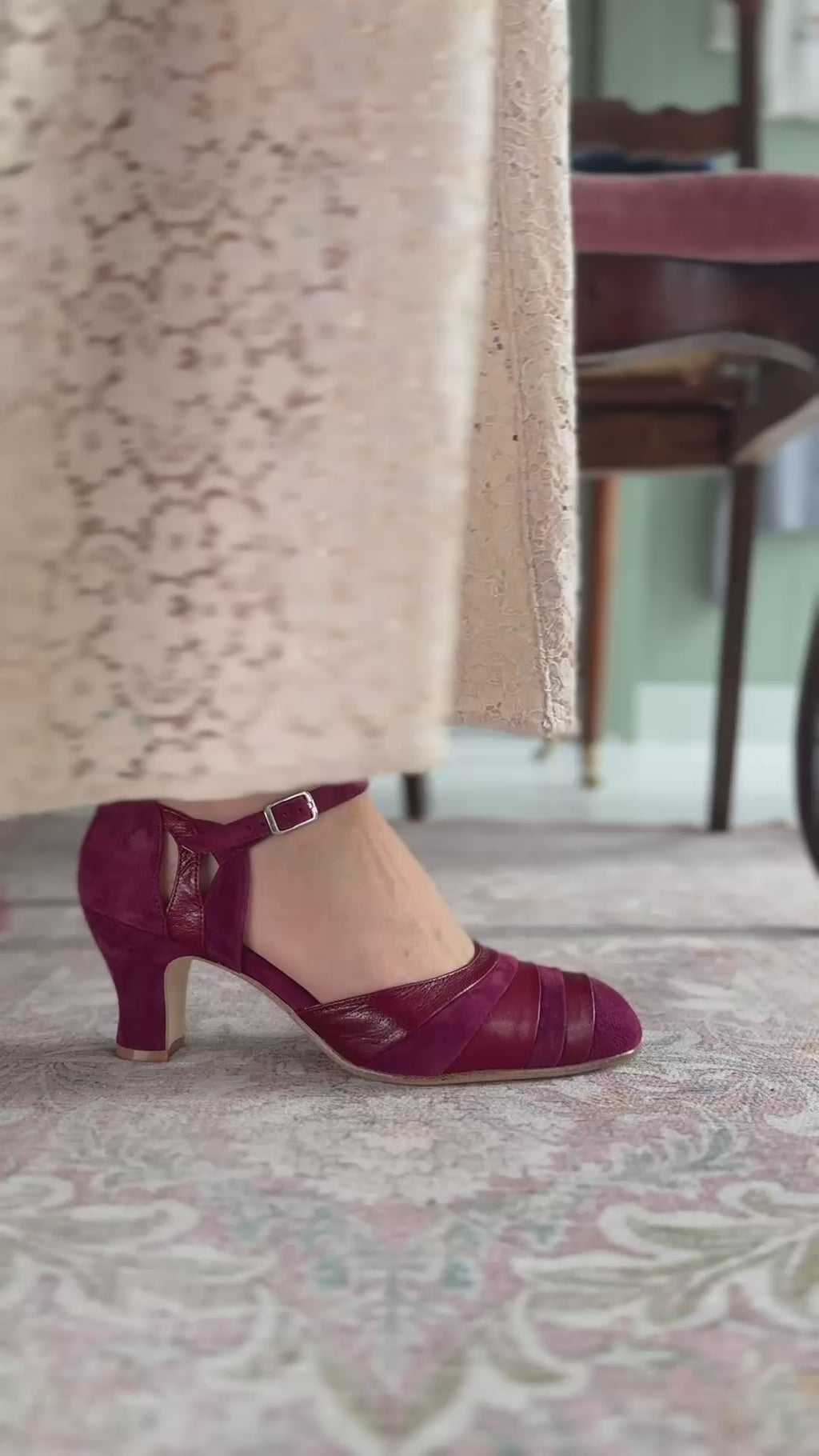 1930s two-tone evening shoes - Burgundy - Thelma