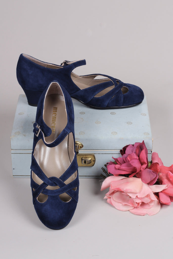 1930s / 1940s suede shoes - Navy Blue - Ida