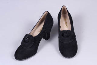 40's vintage style pumps in suede with rosette - Black - Luise
