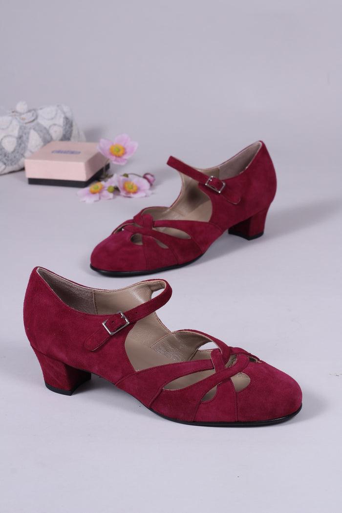 1930s / 1940s suede shoes - Burgundy Red - Ida