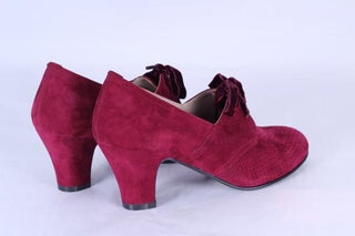 40's vintage style pumps in suede with lace - Red - Esther