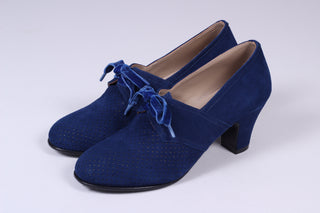 Navy blue 40's vintage style shoes in suede with lace – memery